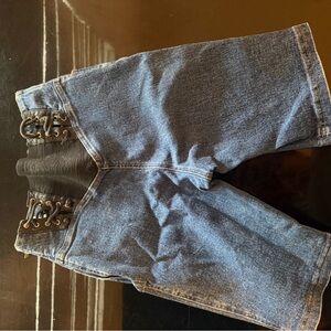 Moschino Blue Jean Shorts with Black Lace-Up Detail